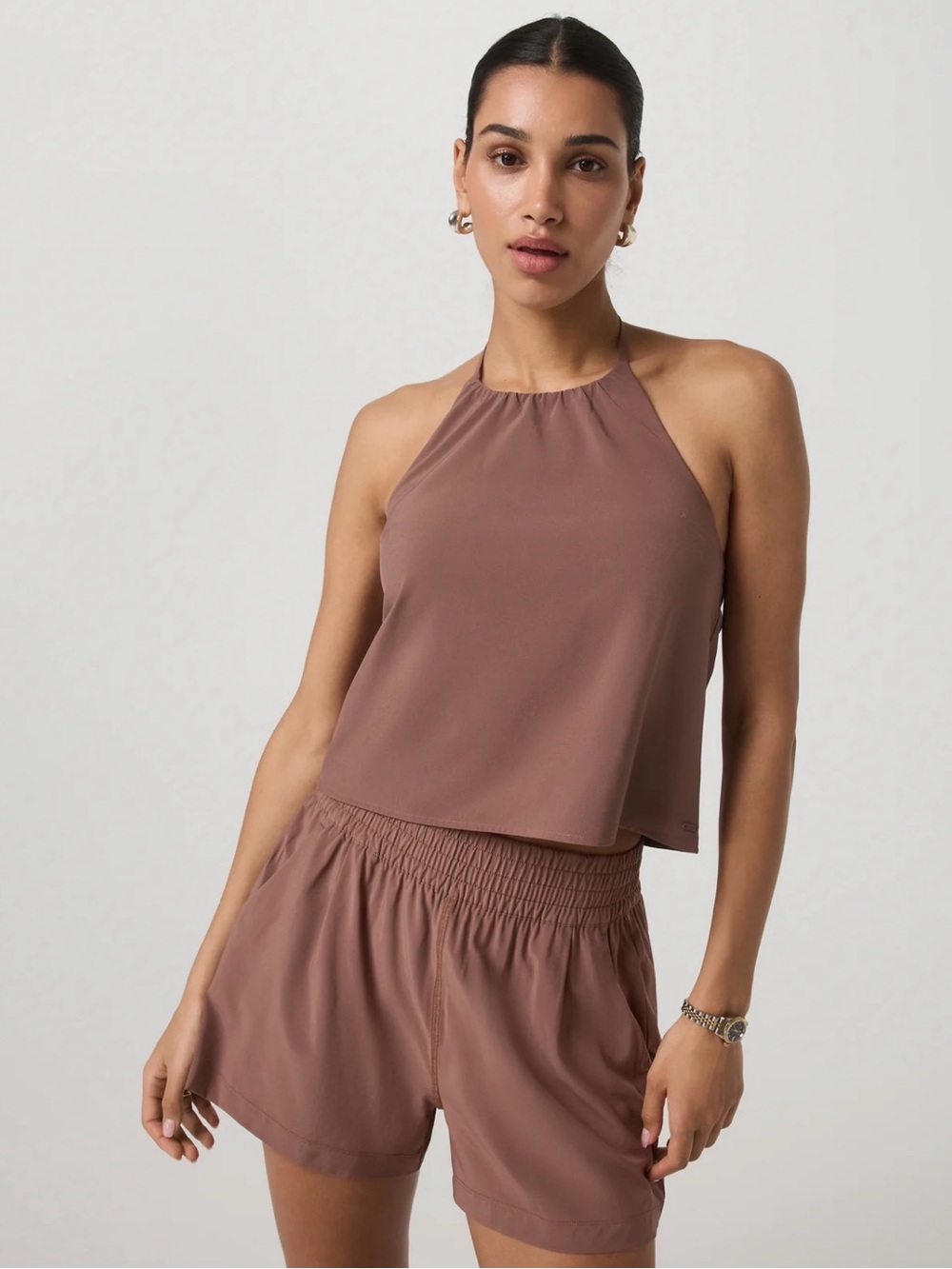 Vuori Women's Villa Shoreline Halter Tank Top in Sable Size Medium